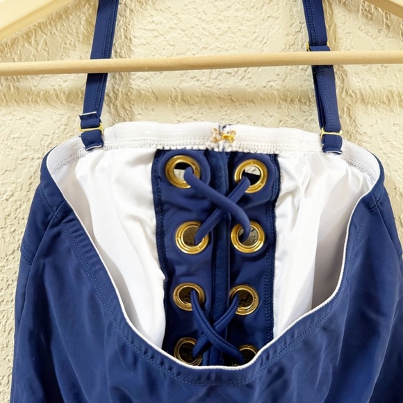 VENUS Swimsuit Blue Lace-Up One Piece Strapless Grommet Stylish Beach 12 NWOT - Picture 7 of 11